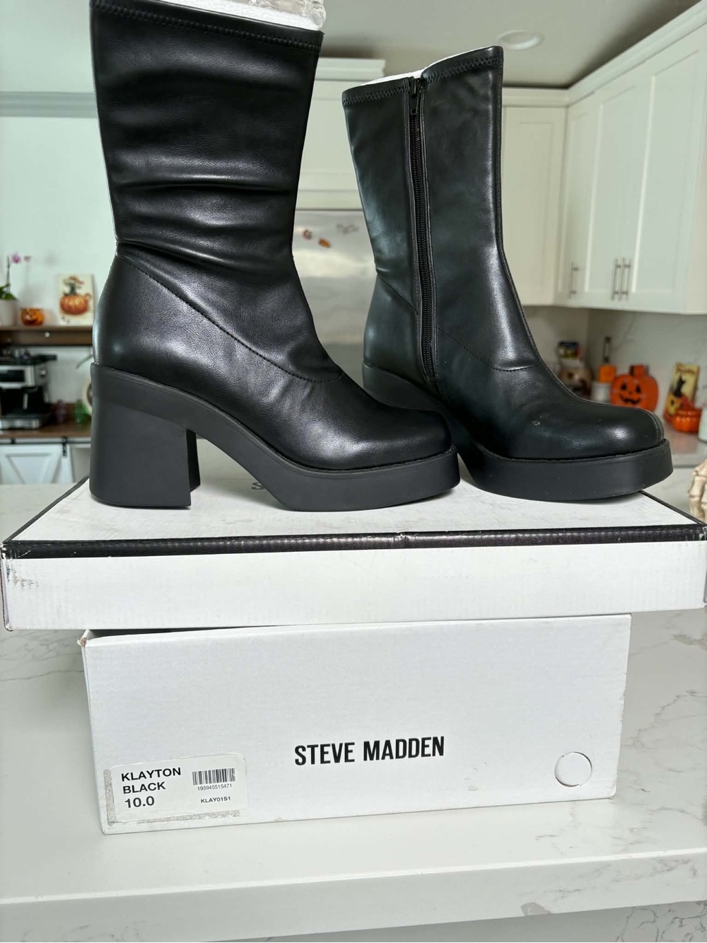 Steve Madden Black Platform Block-Heel Mid-Calf Boots